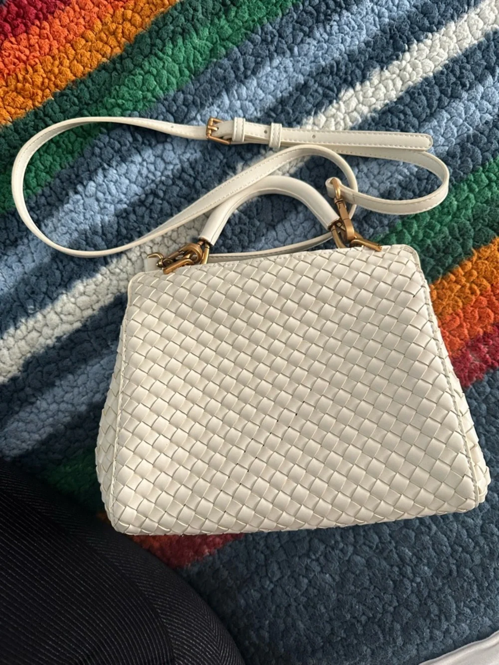 JW PEI Ivory Woven Top-Handle Satchel with Gold Hardware - Picture 2 of 4